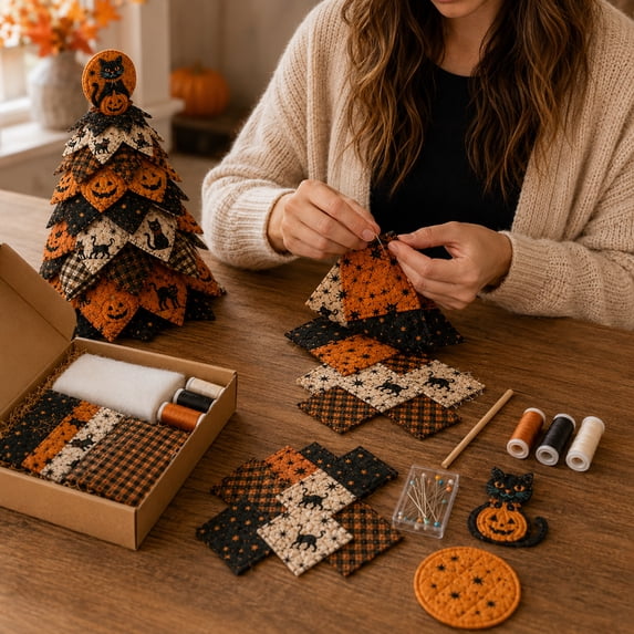 3D DIY Halloween Quilted Fabric Tree Kit