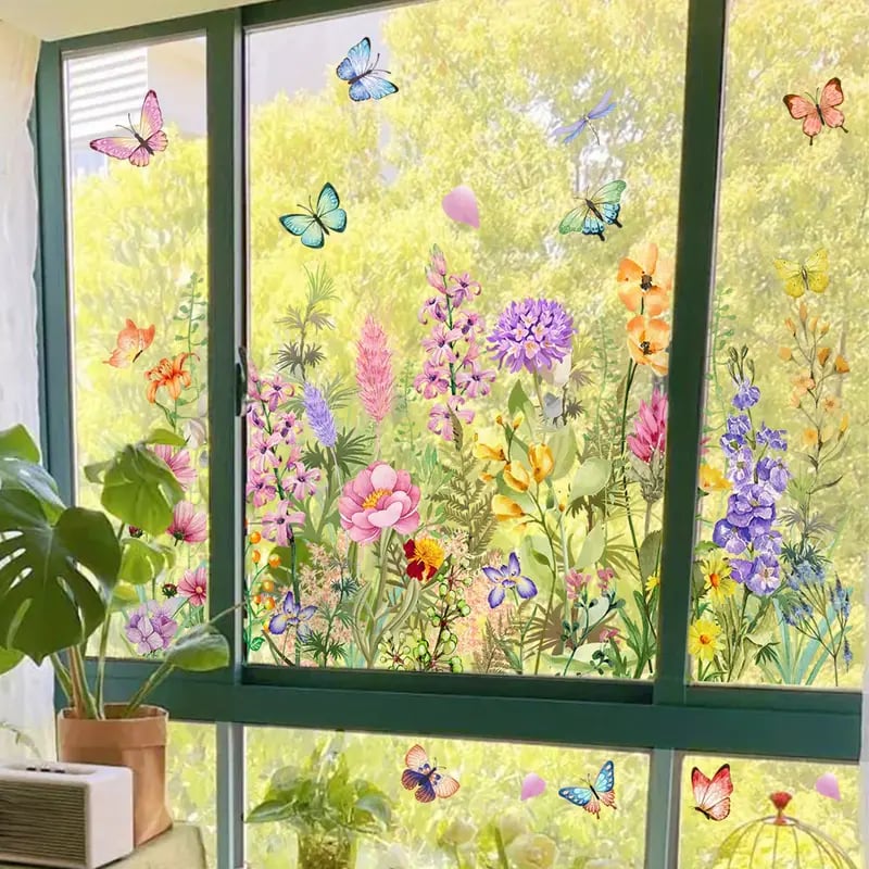 💐Colorful Floral Bouquet Window Sticker🖼️(Cut To Size Freely)
