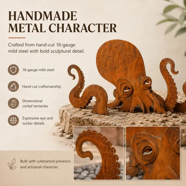 Rust Patina Giant Squid Garden Sculpture