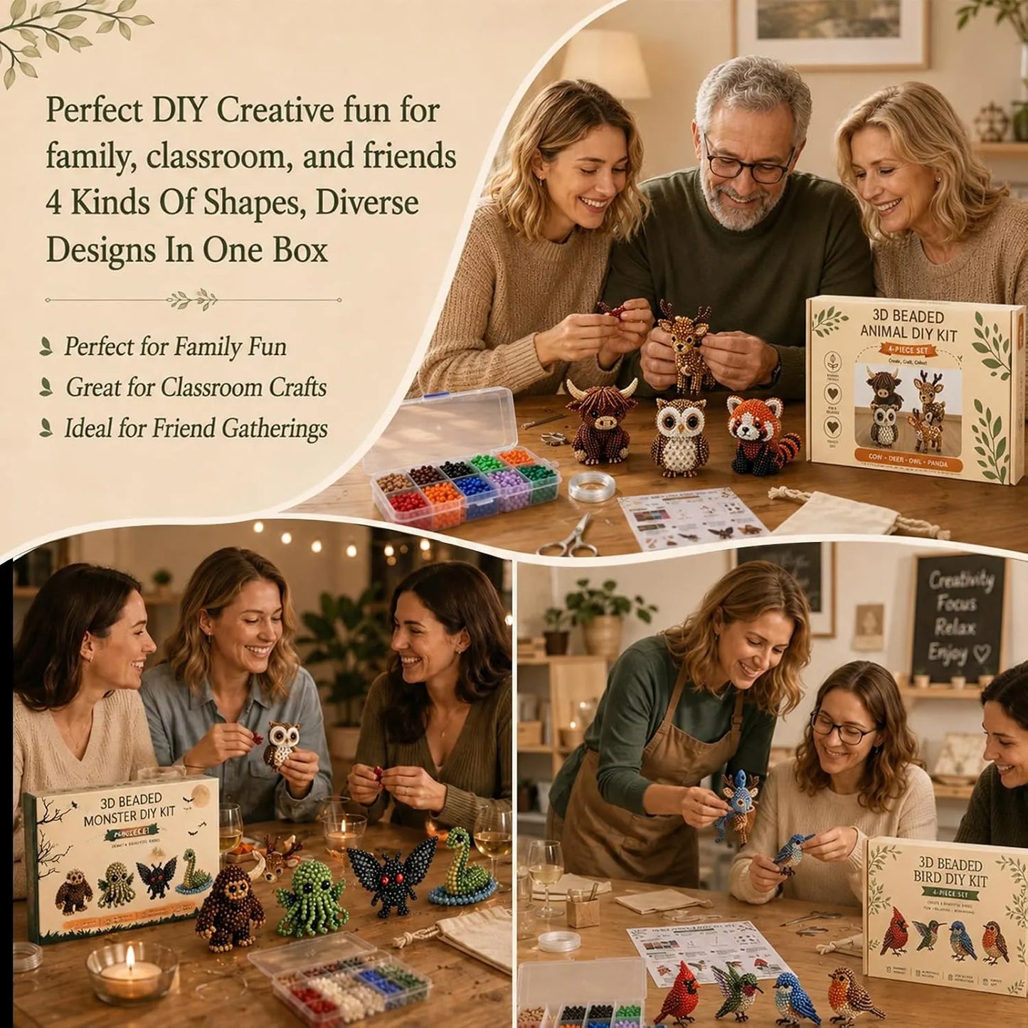 🦌Most Popular🧵Mini 3D Beaded Animal Craft Kit