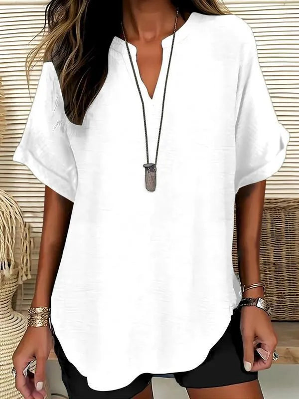 Summer Fashion Choice - Women's Solid Color Short-Sleeve Shirt