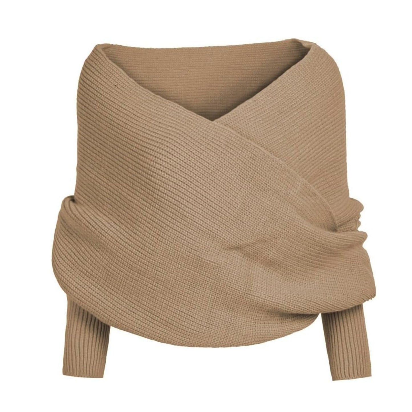 Women's Scarf with Sleeves Knit Wrap Sweater Cozy Crochet Cropped Shawl