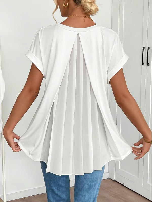 👗⏳Women's Short-Sleeve V-Neck Top with Back Pleats