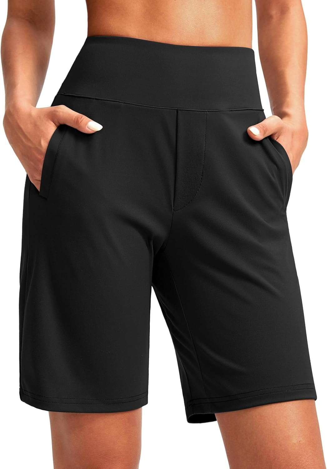 Women's 9-Inch Solid-Color High-Waisted Straight-Leg Shorts
