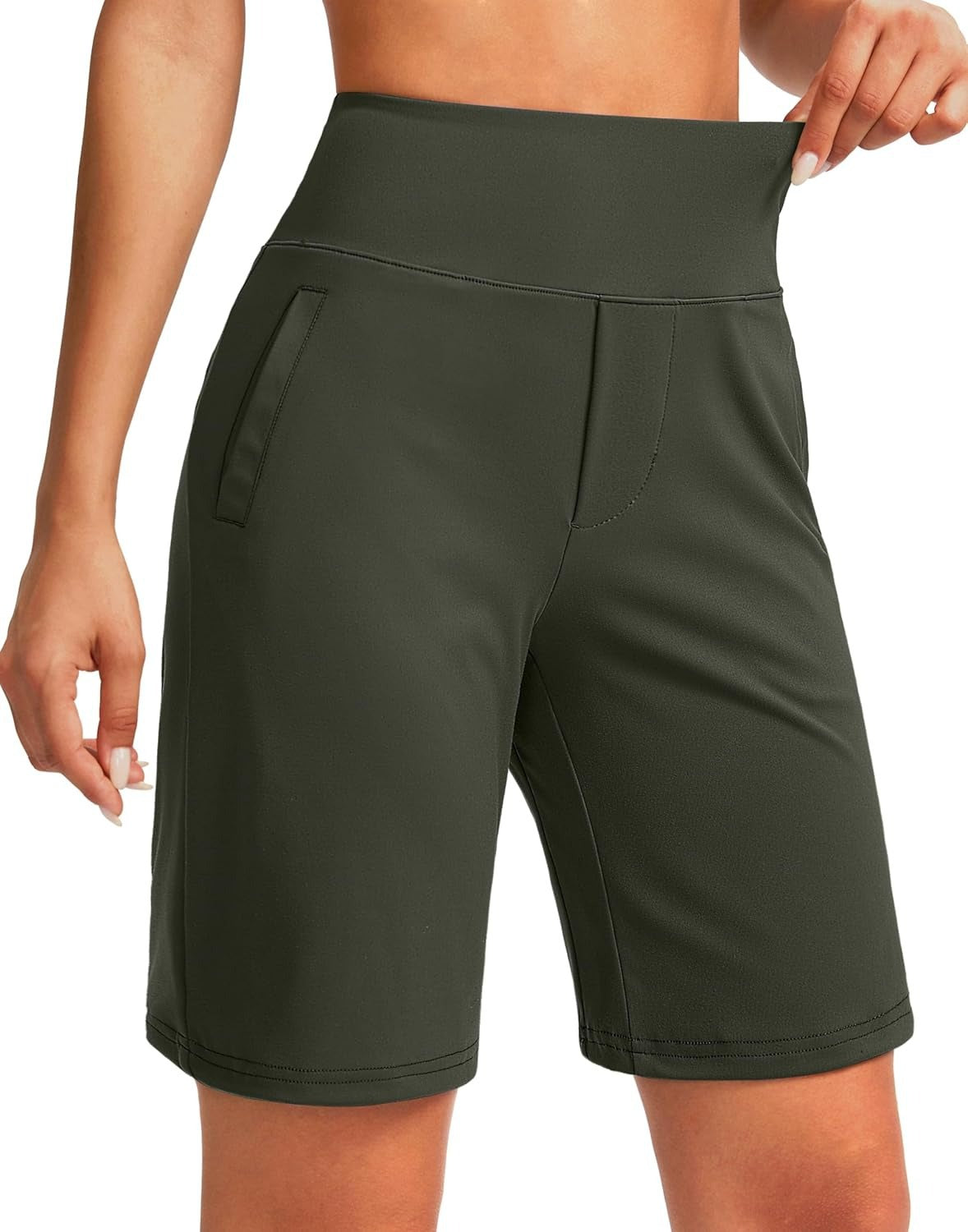 Women's 9-Inch Solid-Color High-Waisted Straight-Leg Shorts