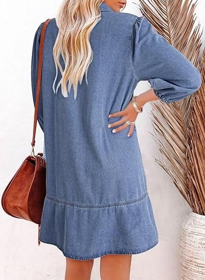 V-Neck Denim Dress-Where Comfort Meets Classic Style