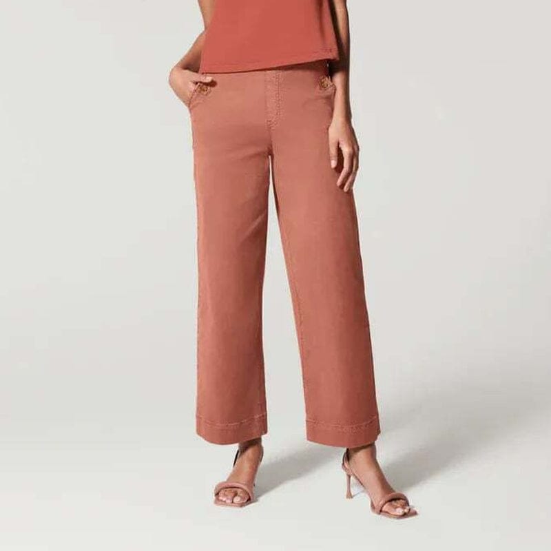 Women stretch twill cropped wide leg pant