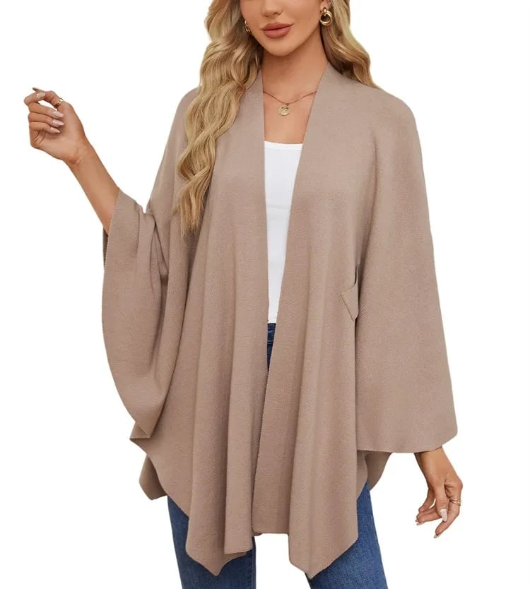 Autumn Women's Elegant Shawl Wraps Soft Open Front Poncho Sweater
