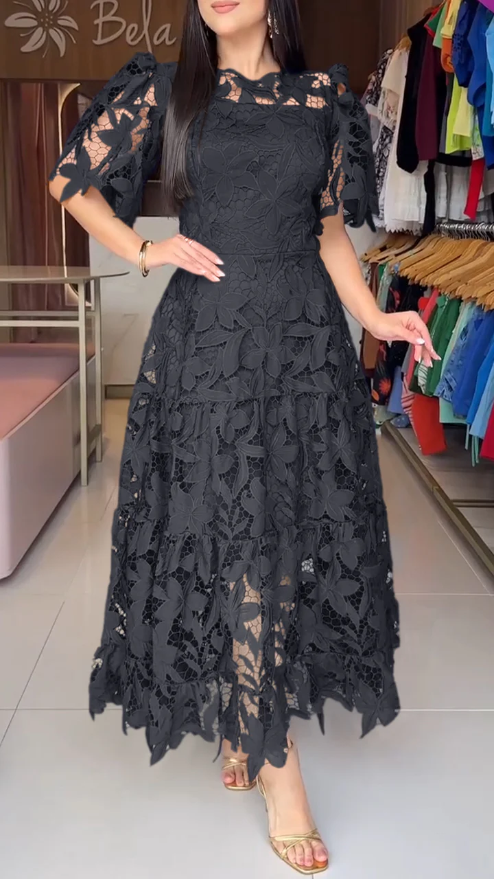 💕Women's Short-Sleeved Lace Hollow Dress