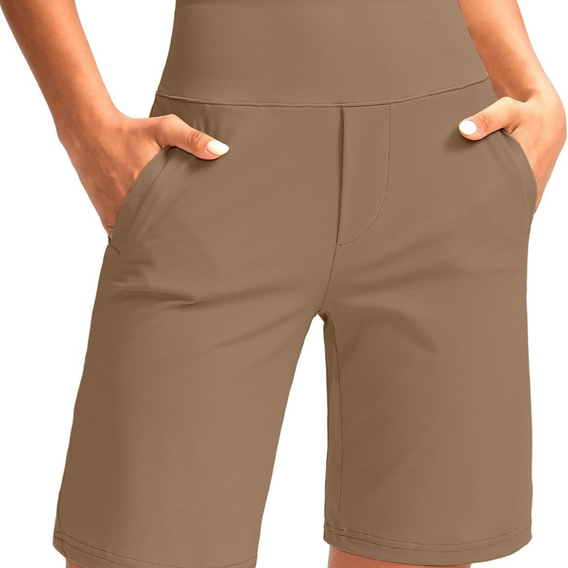 Women's 9-Inch Solid-Color High-Waisted Straight-Leg Shorts