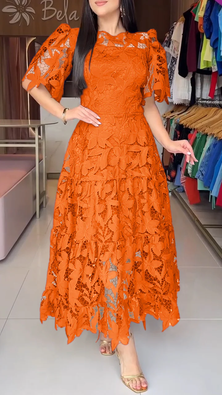 💕Women's Short-Sleeved Lace Hollow Dress
