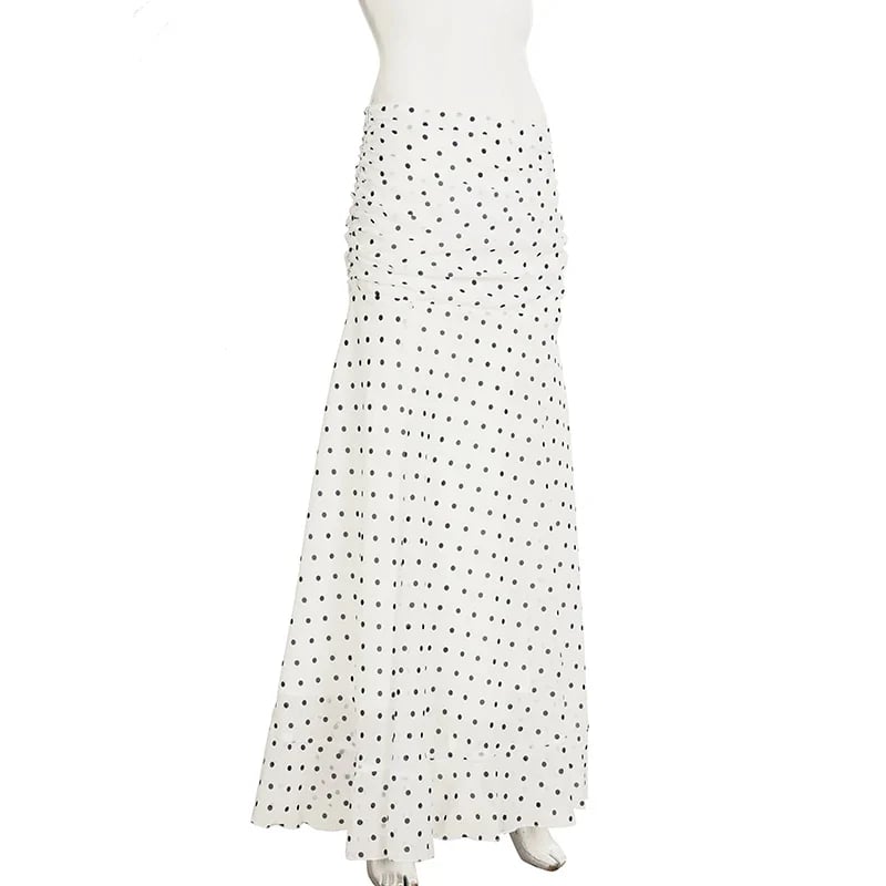 White & Black Polka Dot Floor-length Chiffon Skirt - Buy 2 items and get free shipping！