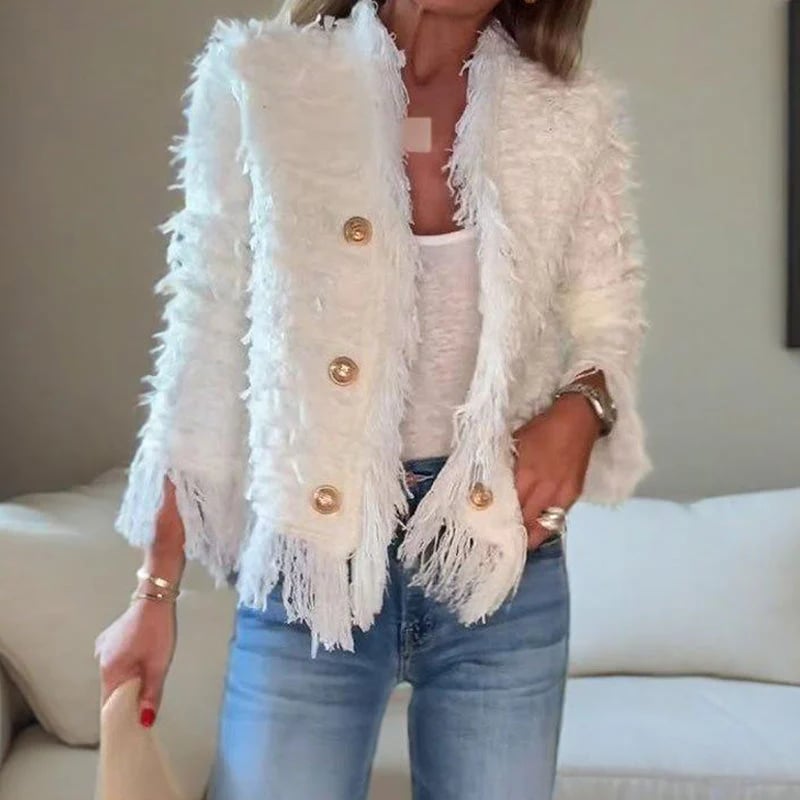 💜Women’s Fashion Button Tassel Short Coat