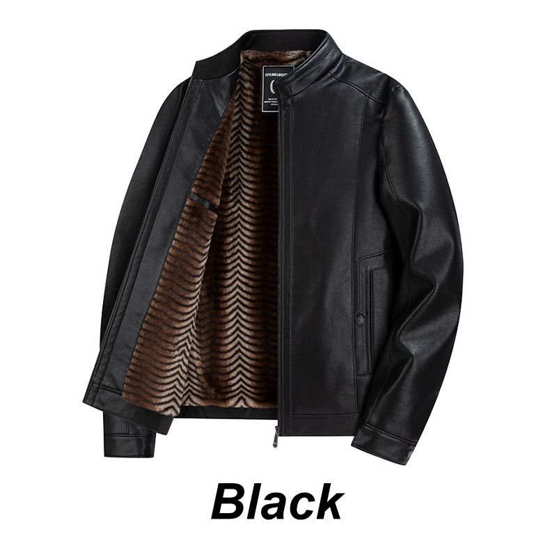 Fashionable Stand-collar Thickened Warm Leather Jacket