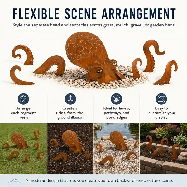 Rust Patina Giant Squid Garden Sculpture