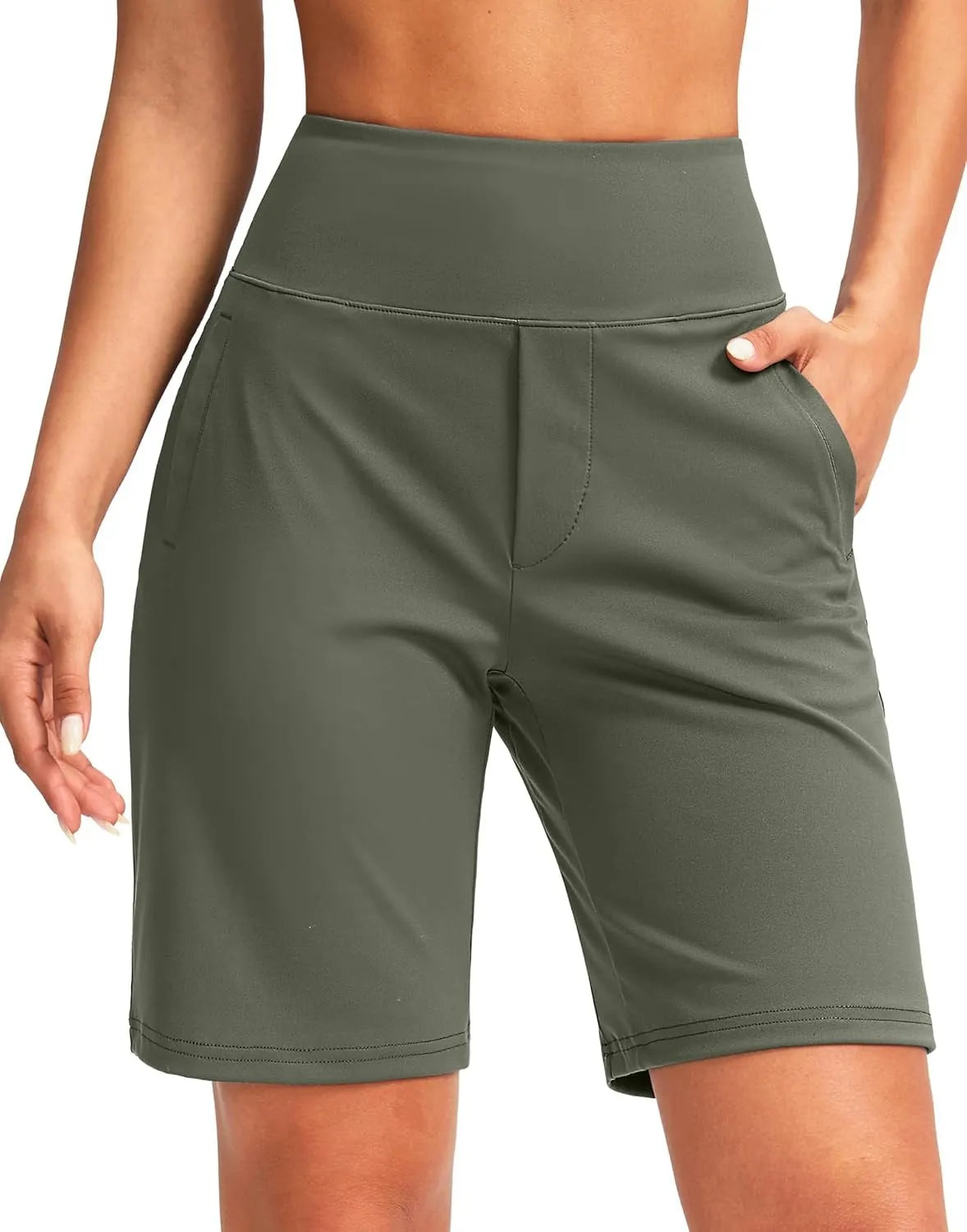 Women's 9-Inch Solid-Color High-Waisted Straight-Leg Shorts
