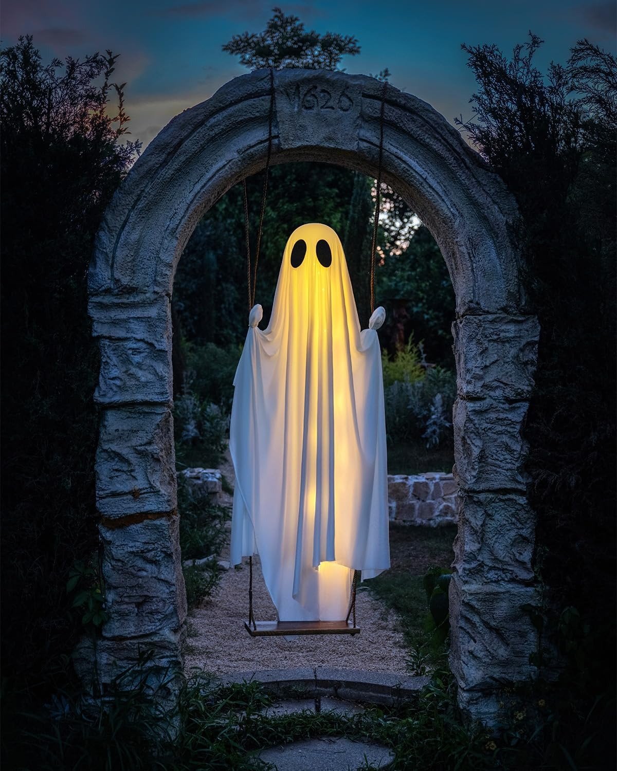 🔥Hanging Swing Ghost Halloween Decor with String Lights
