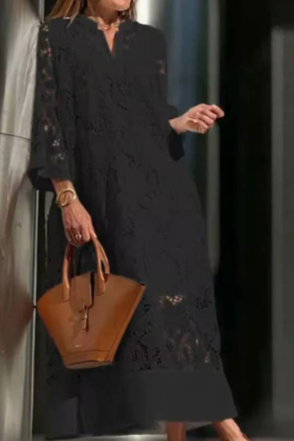 Lace V-Neck Loose Maxi Dress