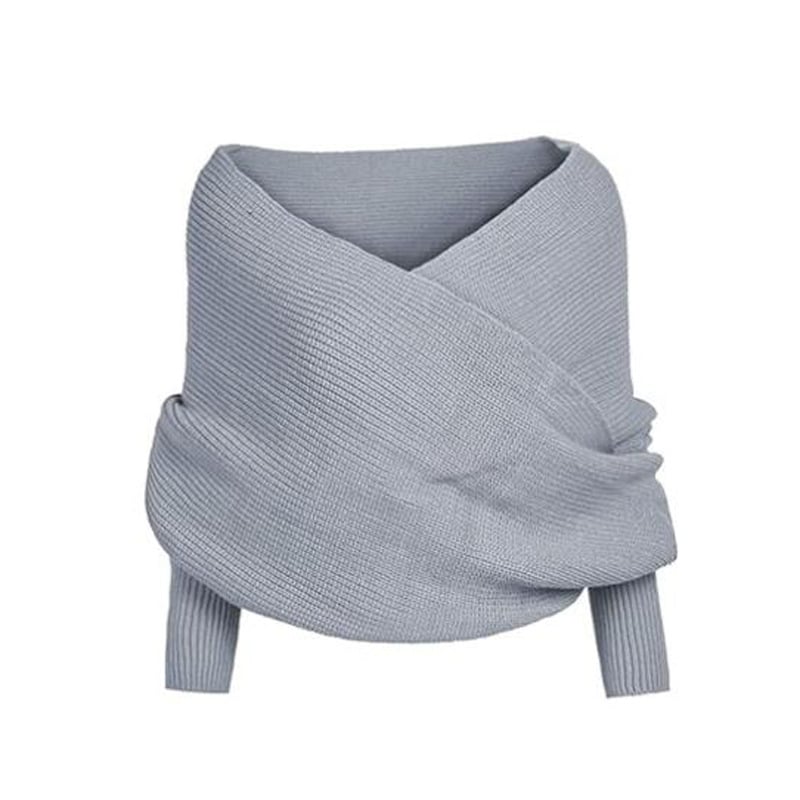 Women's Scarf with Sleeves Knit Wrap Sweater Cozy Crochet Cropped Shawl