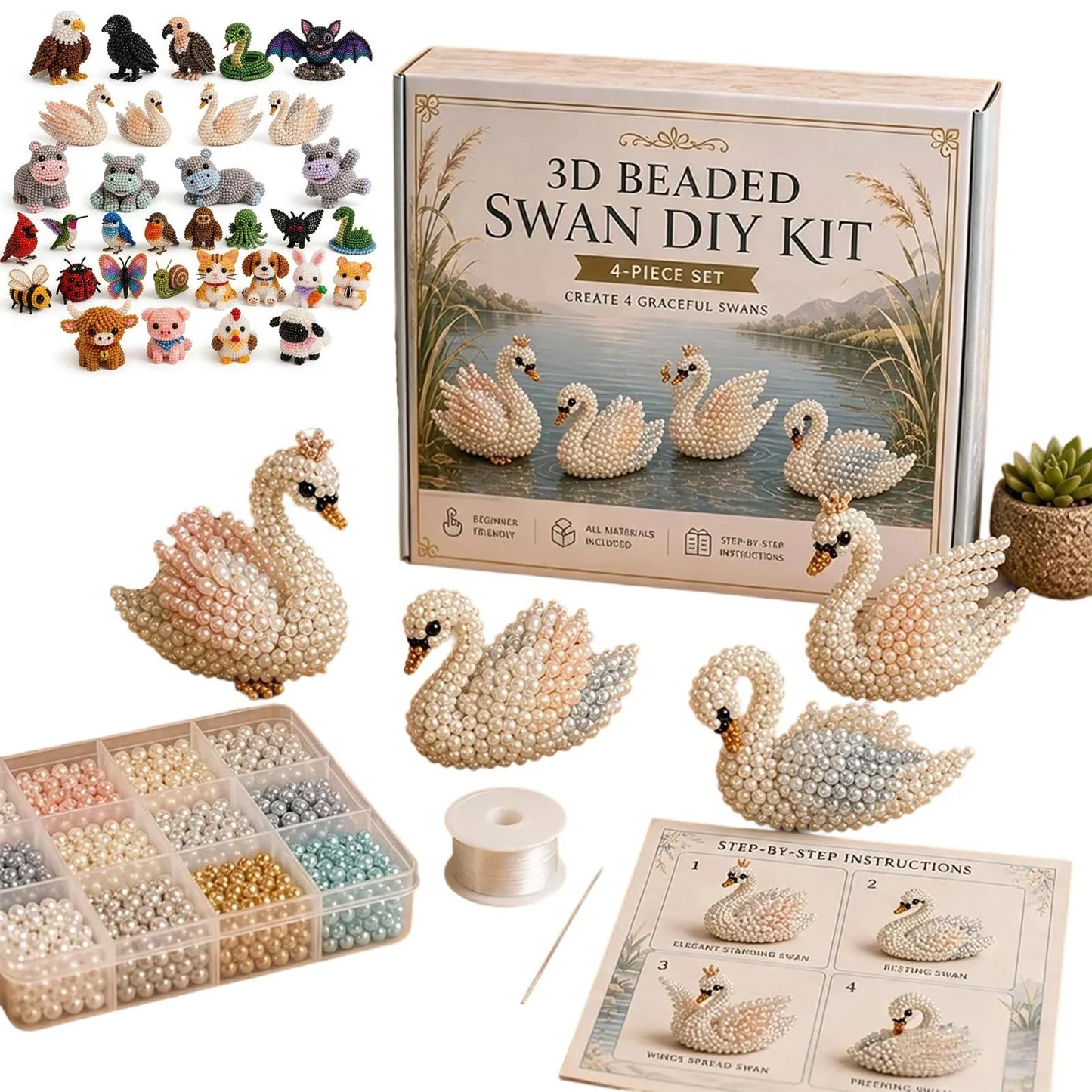 🦌Most Popular🧵Mini 3D Beaded Animal Craft Kit