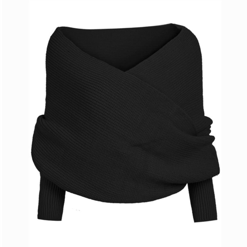 Women's Scarf with Sleeves Knit Wrap Sweater Cozy Crochet Cropped Shawl