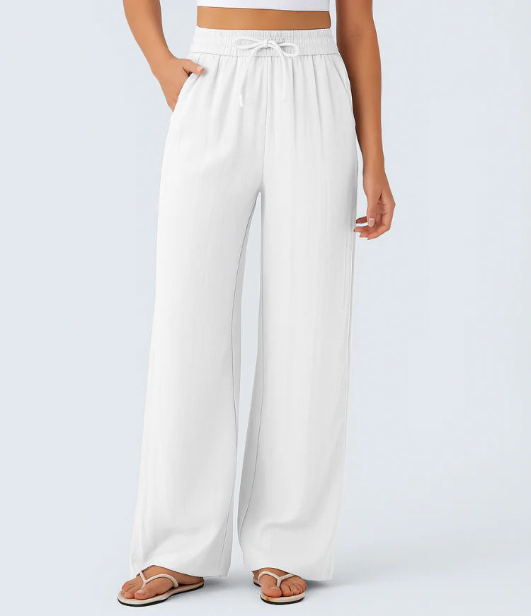 Lightweight Summer Linen Pants Solid Color Drawstring Casual Pants