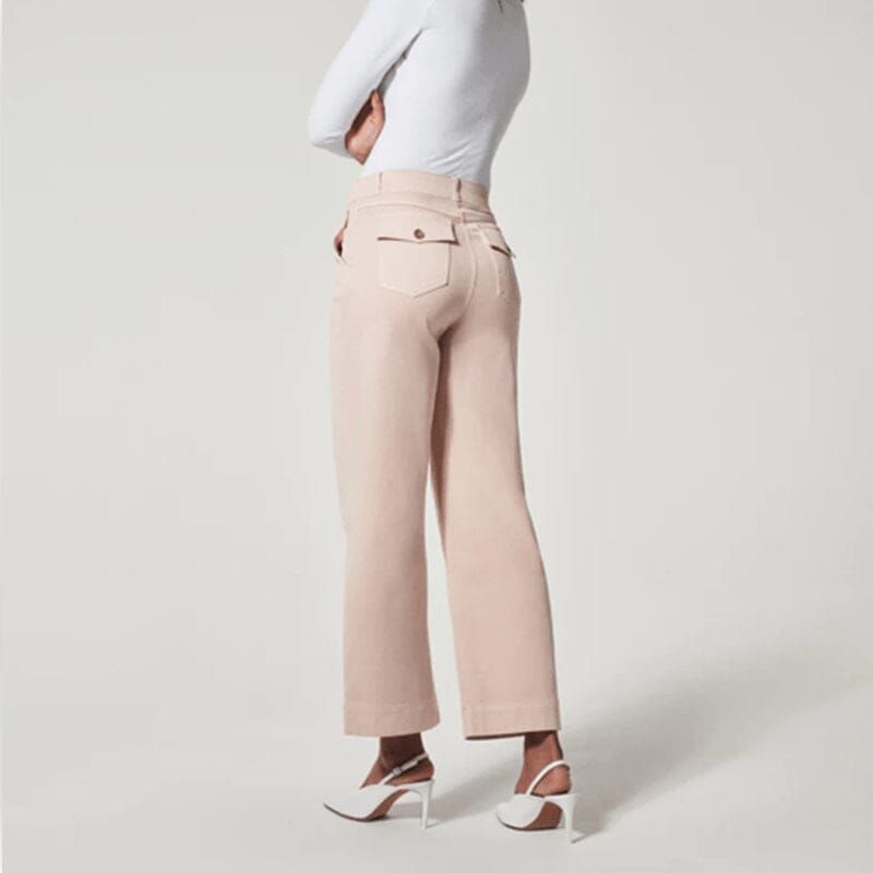 Women stretch twill cropped wide leg pant