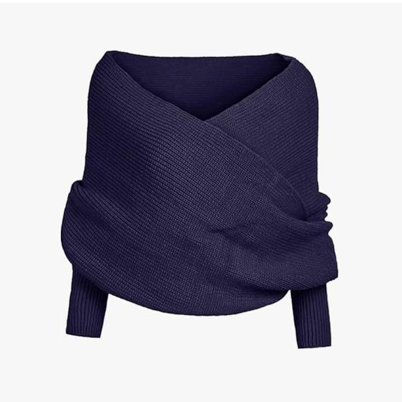 Women's Scarf with Sleeves Knit Wrap Sweater Cozy Crochet Cropped Shawl