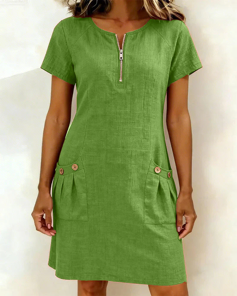 💃50% off🏝️Women's Summer Cotton-Linen Dress with Zipper Pockets