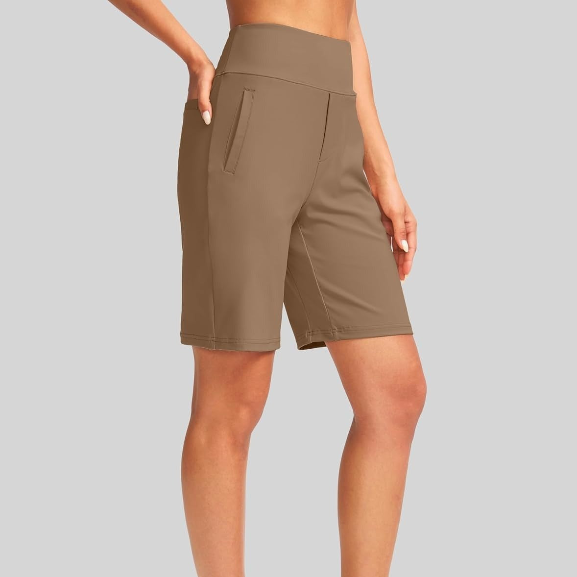 Women's 9-Inch Solid-Color High-Waisted Straight-Leg Shorts