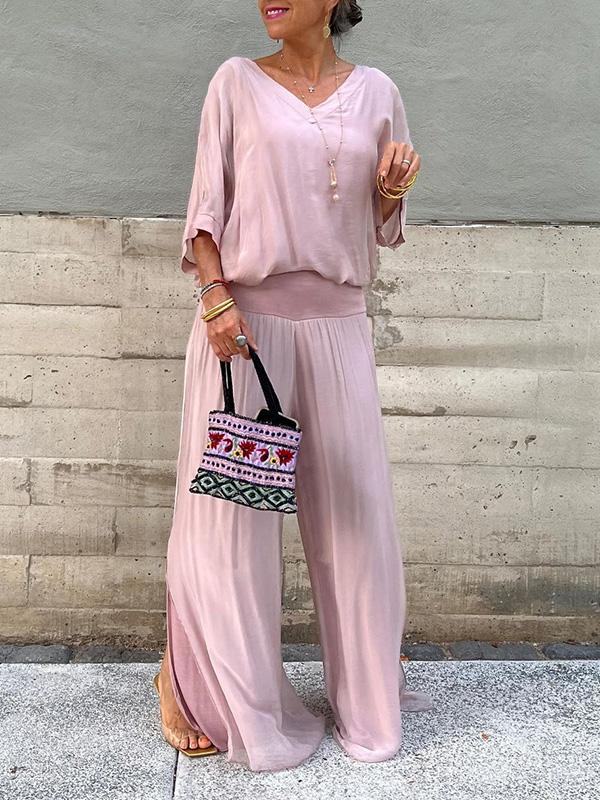 Chiffon Asymmetrical Top Wide Leg Pants Set