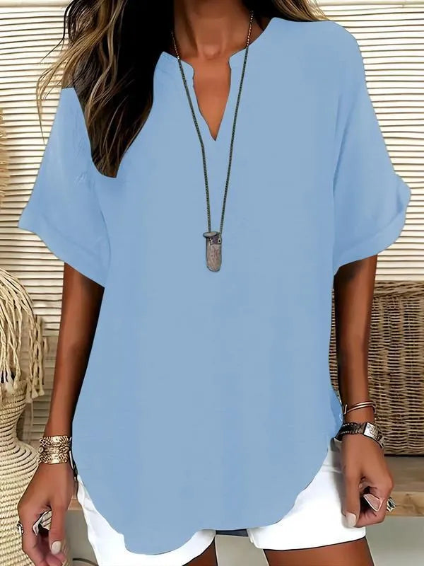 Summer Fashion Choice - Women's Solid Color Short-Sleeve Shirt