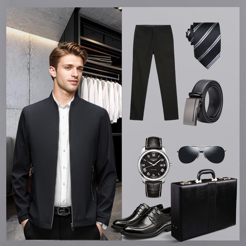 Men's Standing Collar Zipper Casual Jacket