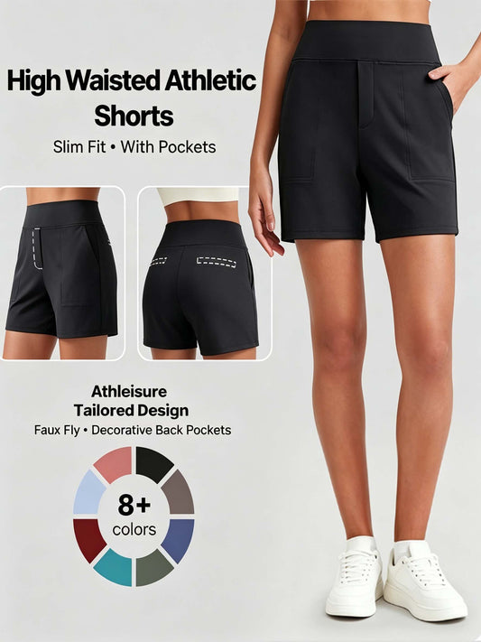 Women’s High-Waist Athletic Shorts – Running & Yoga Summer Shorts with Pockets
