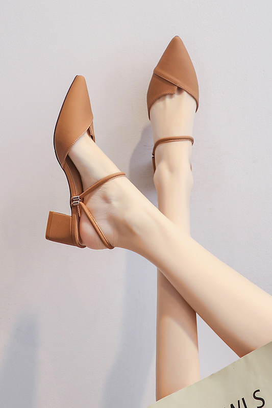 Simple bag-toe French evening style thick heel high heels