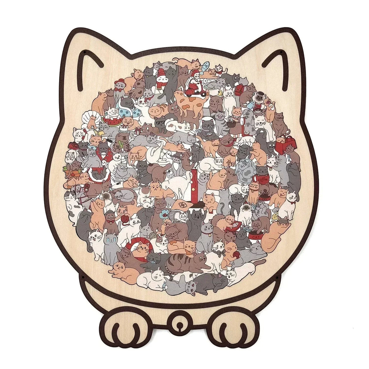 🎅🐱135-Piece Morandi-Colored Cat Shaped Wooden Jigsaw Puzzle