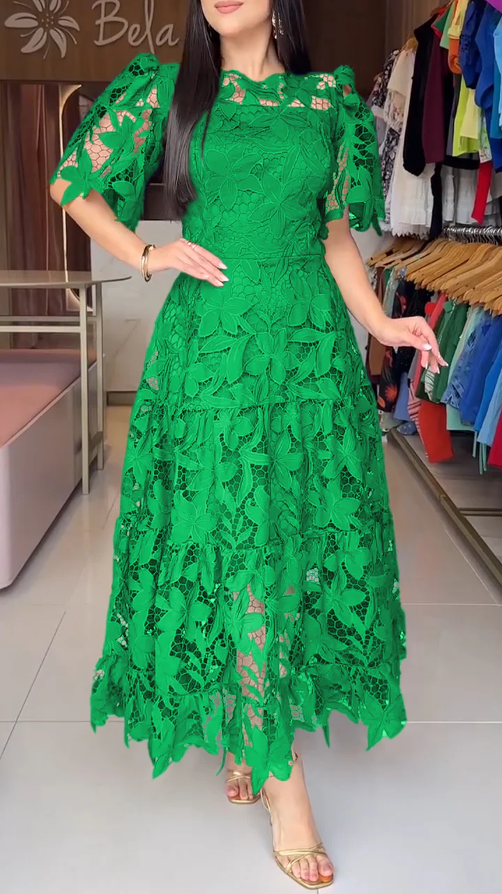 💕Women's Short-Sleeved Lace Hollow Dress