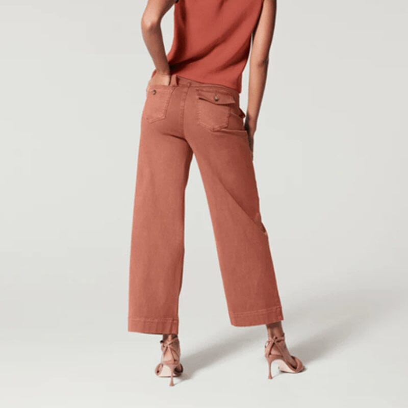 Women stretch twill cropped wide leg pant