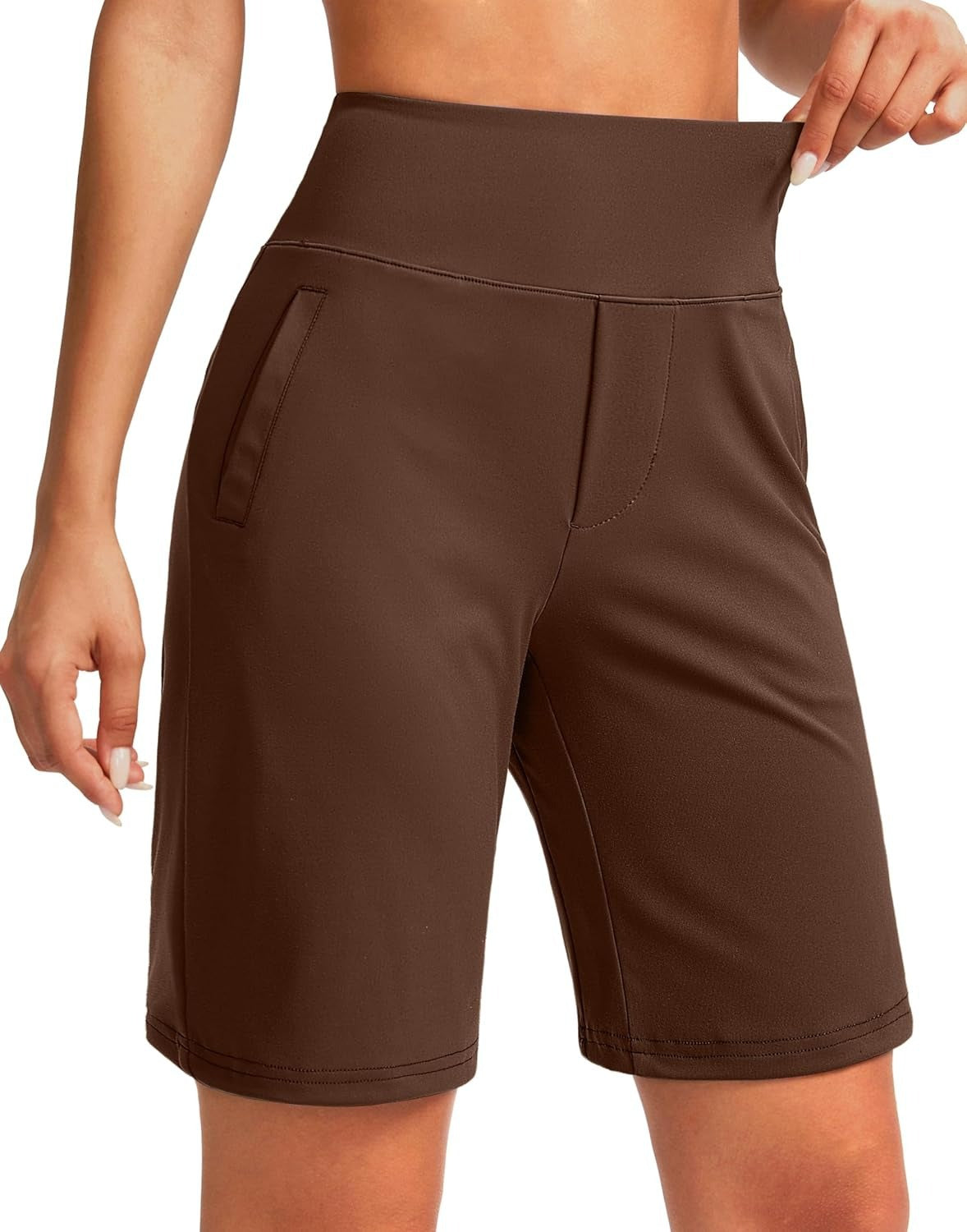 Women's 9-Inch Solid-Color High-Waisted Straight-Leg Shorts