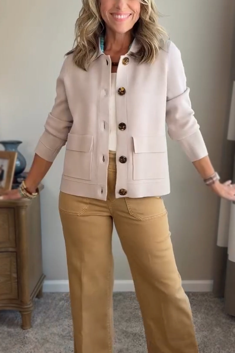 Casual Lapel Pocket Solid Color Jacket