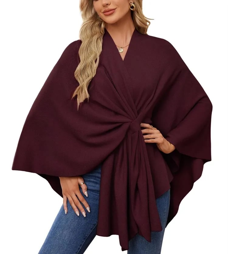 Autumn Women's Elegant Shawl Wraps Soft Open Front Poncho Sweater