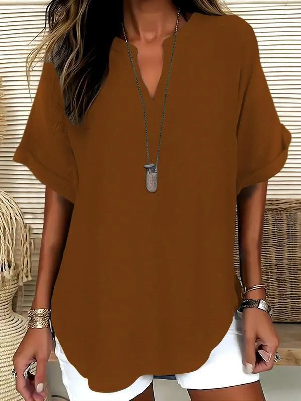 Summer Fashion Choice - Women's Solid Color Short-Sleeve Shirt