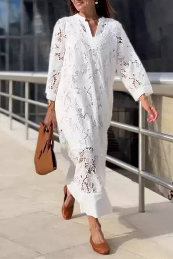 Lace V-Neck Loose Maxi Dress