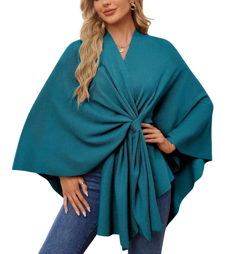 Autumn Women's Elegant Shawl Wraps Soft Open Front Poncho Sweater