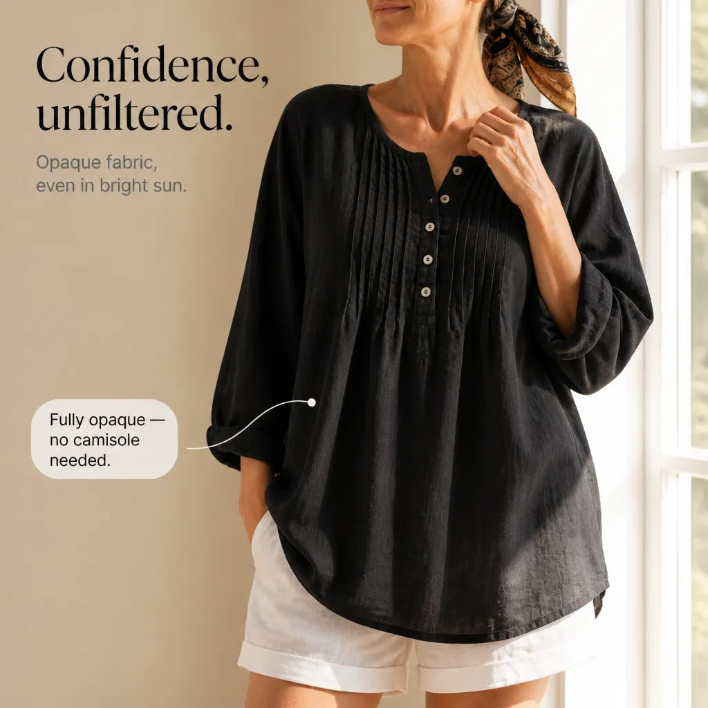 Women's pleated round neck long-sleeved plus-size shirt