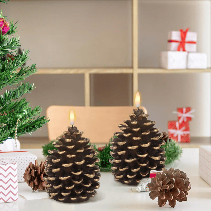✨Christmas 3D Pine Cone Candles-Flameless Pine Cone Candles & Real Aromatherapy Candles