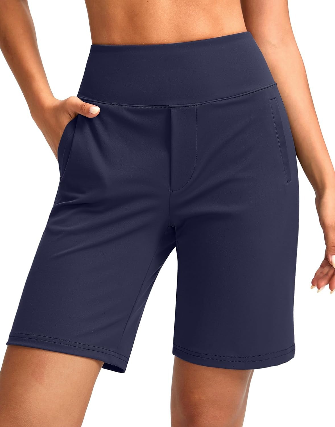 Women's 9-Inch Solid-Color High-Waisted Straight-Leg Shorts