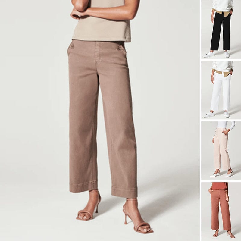 Women stretch twill cropped wide leg pant