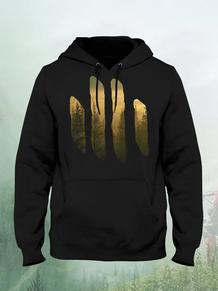 Forest Printed Casual Drawstring Hoodie