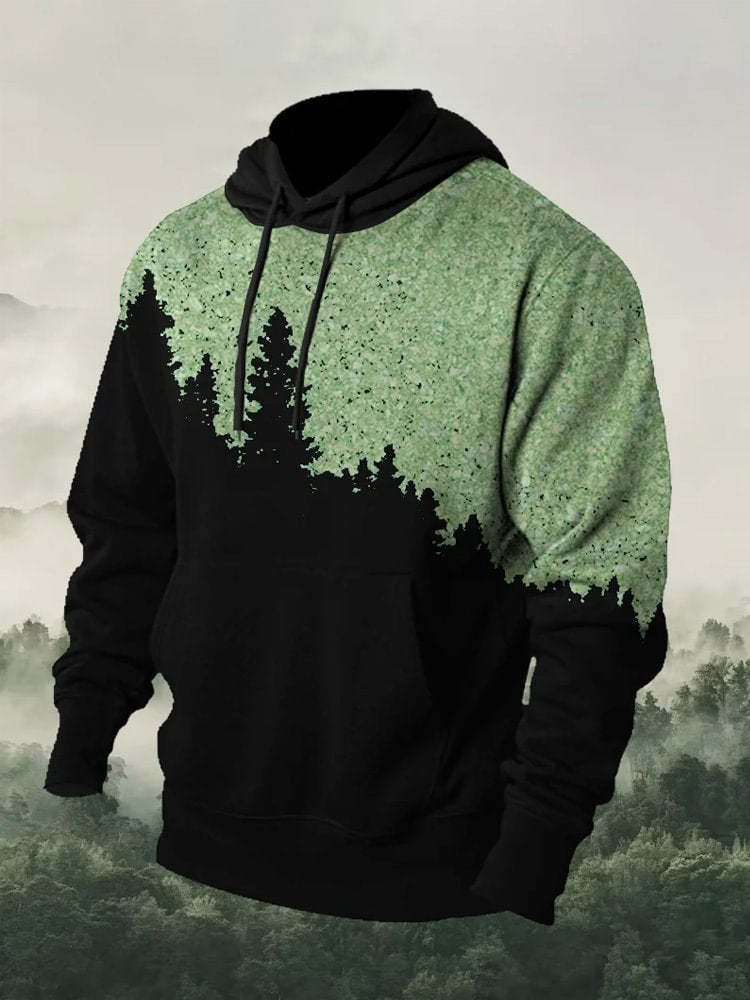 Forest Printed Casual Drawstring Hoodie